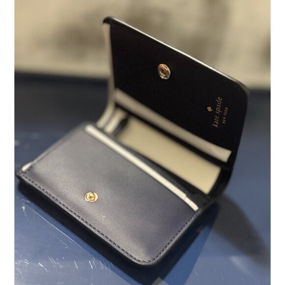 Kate Spade Madison Vase Floral Printed Med Blue White Leather Wallet - Picture 6 of 11